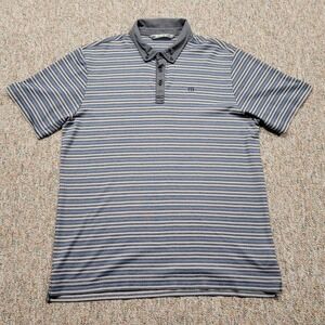 TravisMathew Gray and Blue Striped Polo